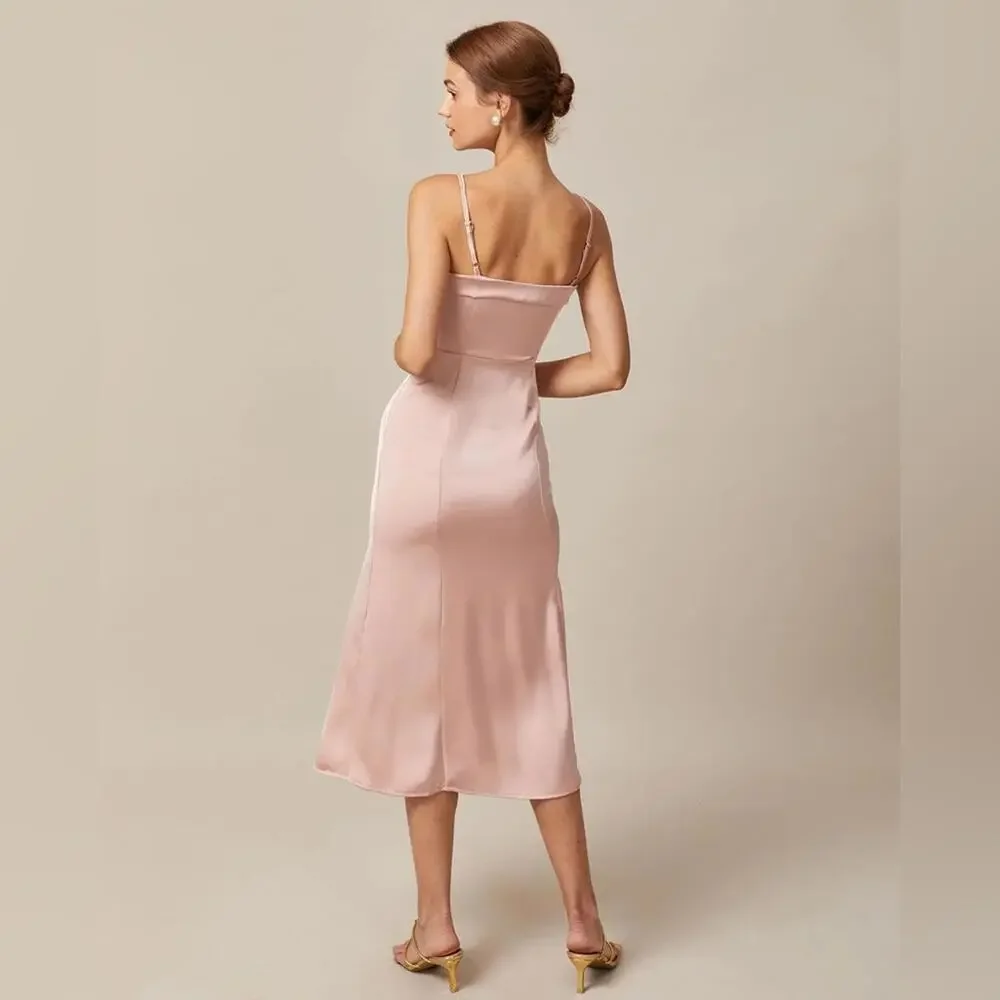 RIHOAS The Pink Bodycon Satin Cami Midi Dress XS